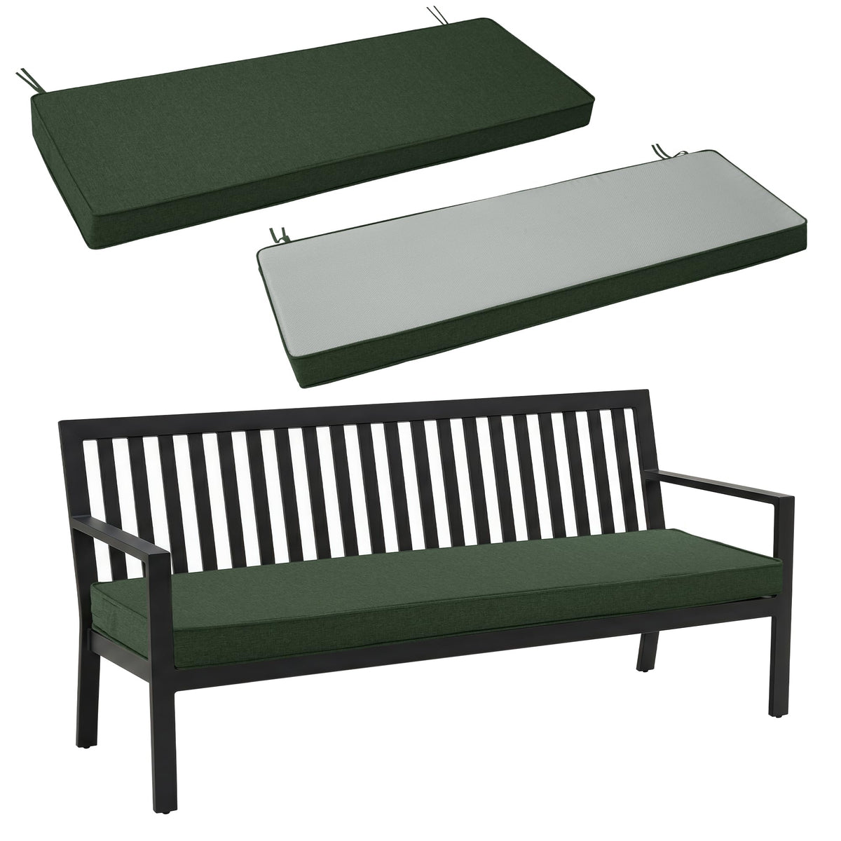 Fitfree olive-green outdoor bench cushion with water resistance for outdoor seating