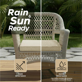 Fitfree dense-foam cushions provide firm seat support for long lounging.
