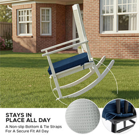 Machine-washable cover on Fitfree navy blue chair cushion for easy cleaning.