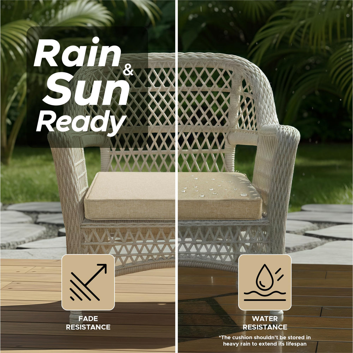 Fitfree cushions with non-slip bottom stay secure on windy patios.