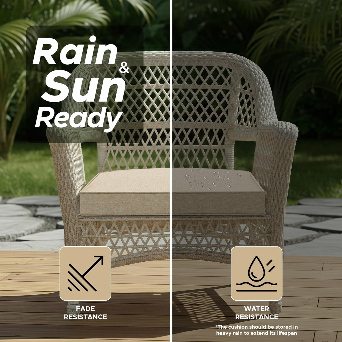 Fitfree cushions feature non-slip bottom to stay in place.