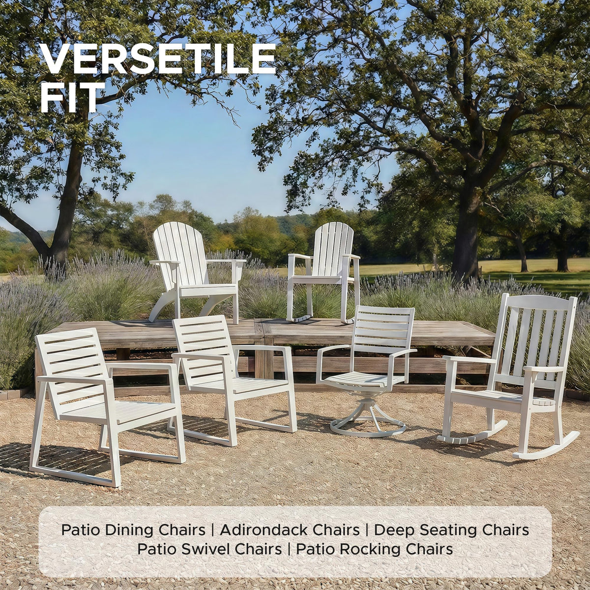 Fitfree universal-fit cushions work well with various patio chairs in beige.