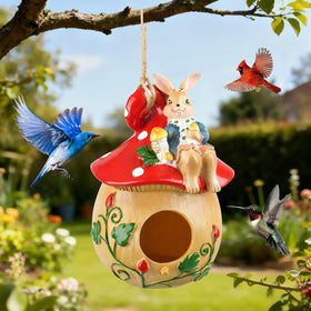 Fitraho Bird House Hand-Painted Exterior enhances garden charm and patio decor.