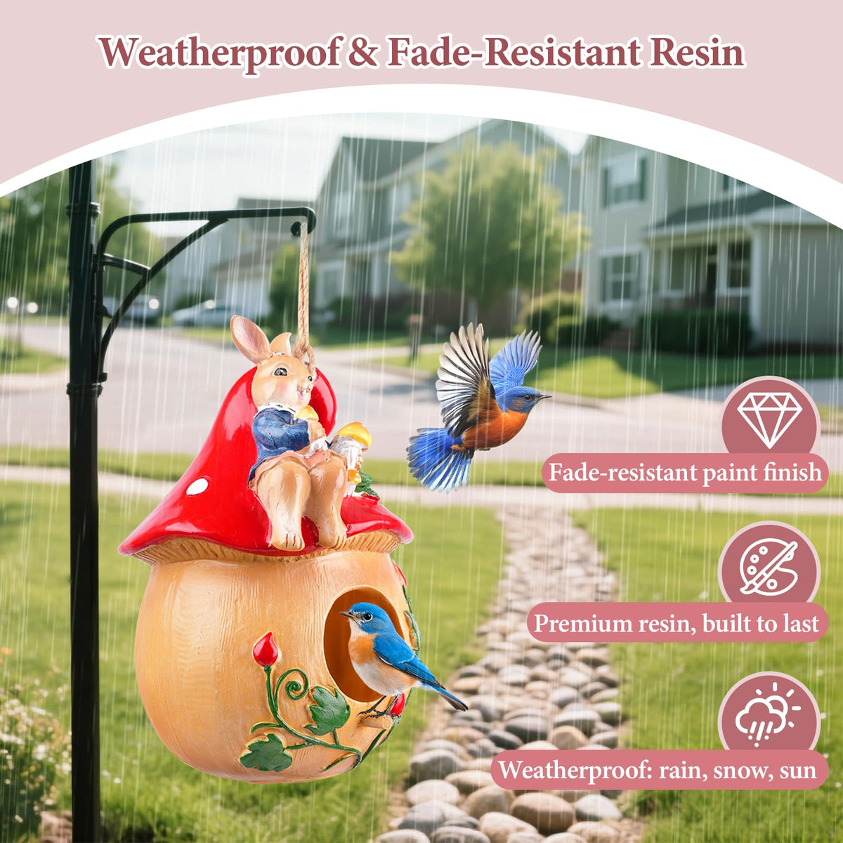 Fitraho Bird House removable bottom plug simplifies interior cleaning.