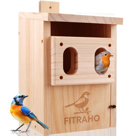 Fitraho birdhouse with dual entrances supports ventilation and safety for small backyard birds