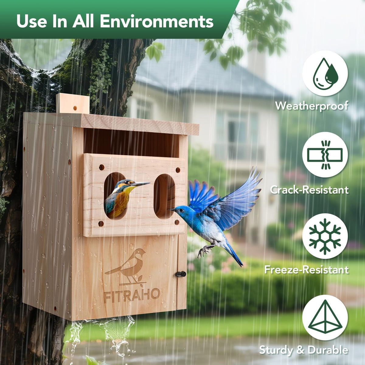 Fitraho natural wood birdhouse showcases warm garden charm