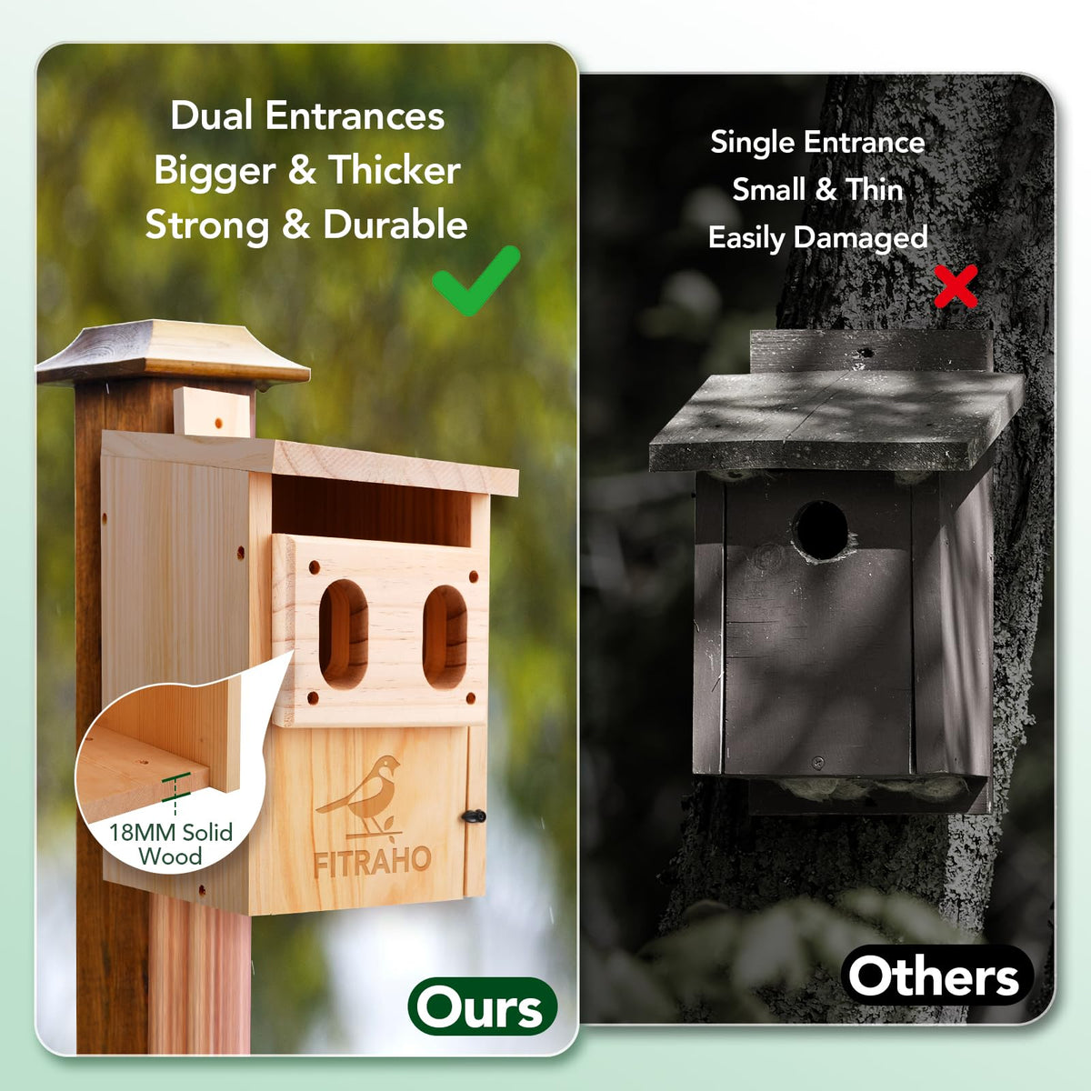 Fitraho birdhouse ideal for bluebirds and wrens with compact size
