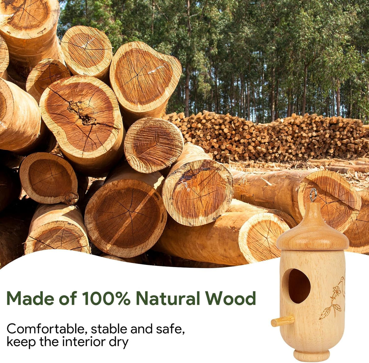 Fitraho hummingbird house outdoor design showing natural wood finish