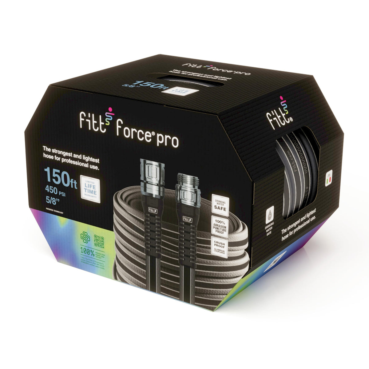 FITT Force Pro Water Hose spans 150 feet for extended reach.