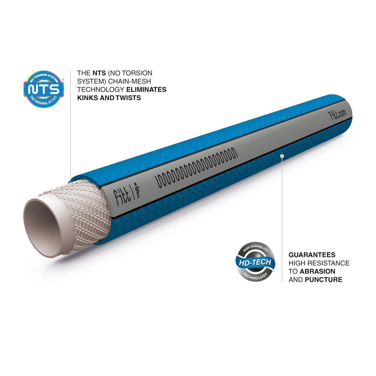 FITT HiFlo water hose cold-resistant design remains flexible in freezing temperatures.