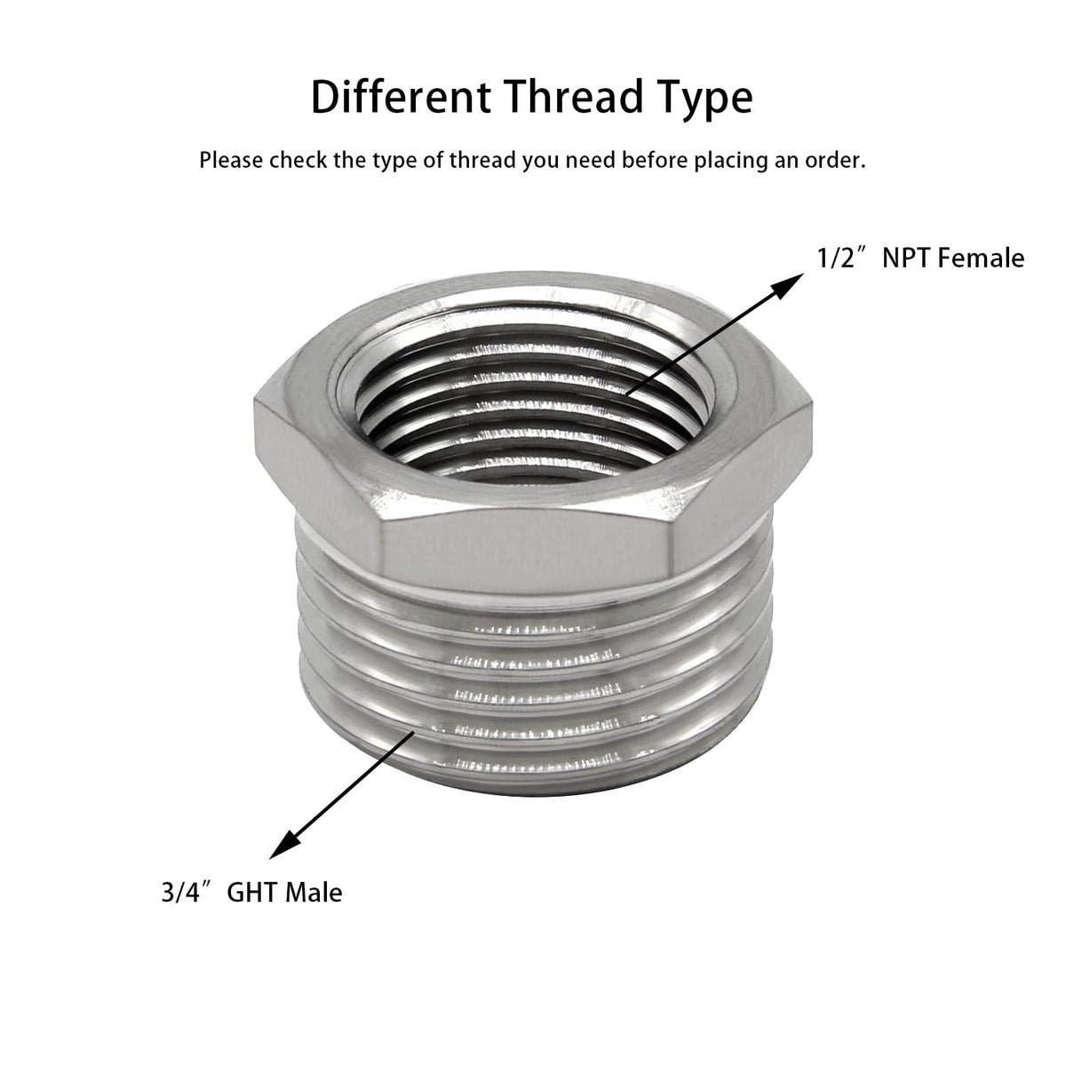 Fitvell stainless-steel hex bushing offers durable, corrosion-resistant connections for hoses and pipes.