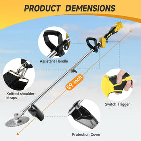 Fiutazge cordless weed trimmer multifunction modes for trimming and mowing