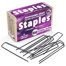 The 5 Star Collection 6-inch galvanized stakes anchor weed barrier securely.