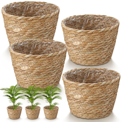 Fiwochic straw plant baskets 4pc set for stylish indoor planters.