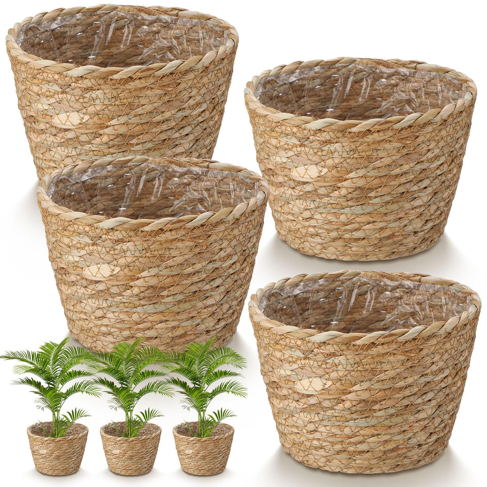 Fiwochic straw plant baskets 4pc set for stylish indoor planters.