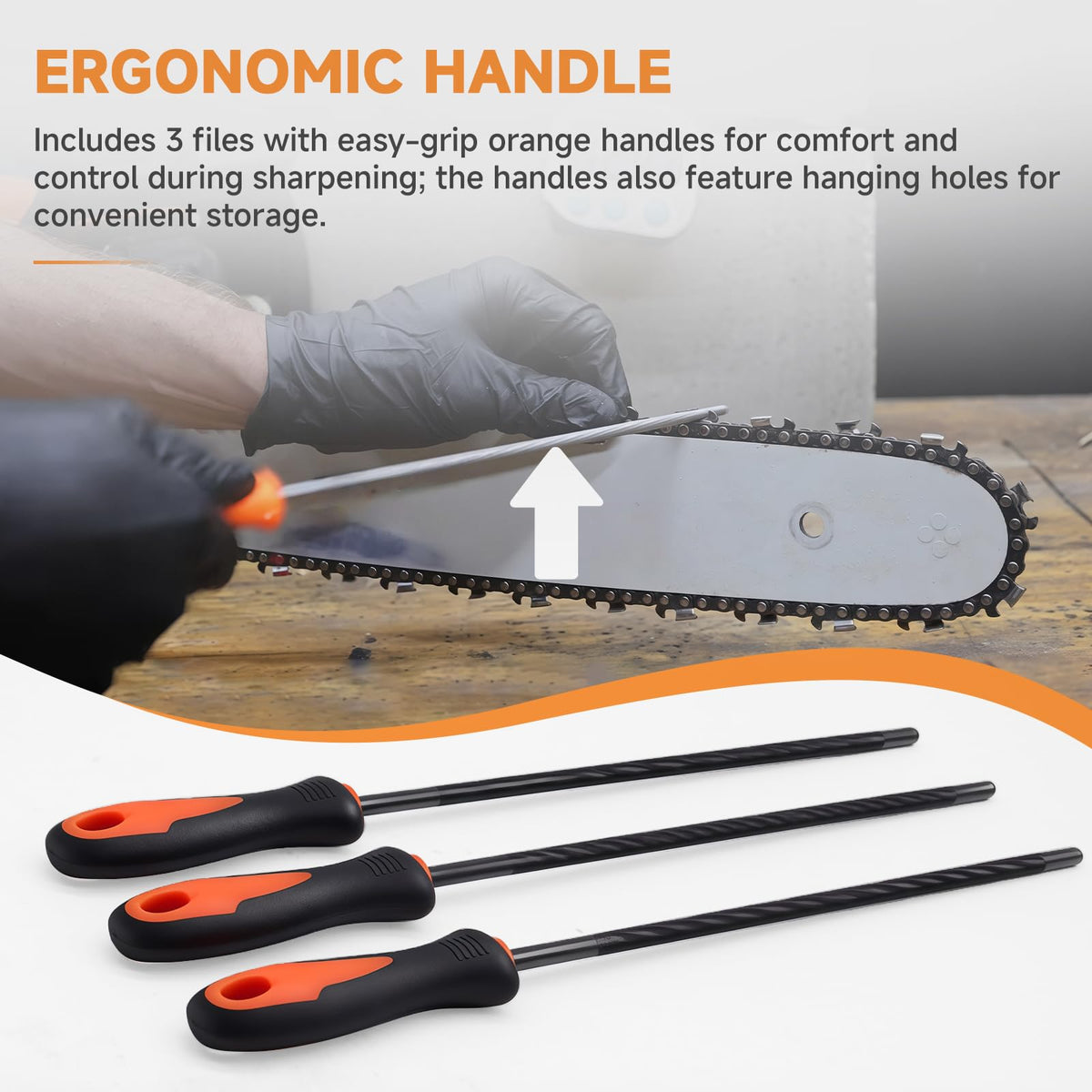 Ergonomic handle provides comfortable control during filing sessions.