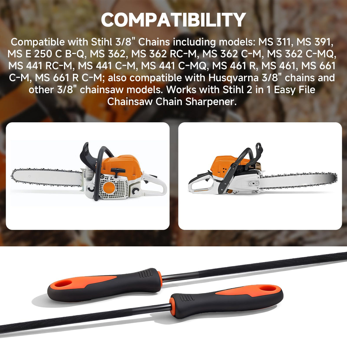 Stihl MS311 compatible file expands toolkit for yard work.