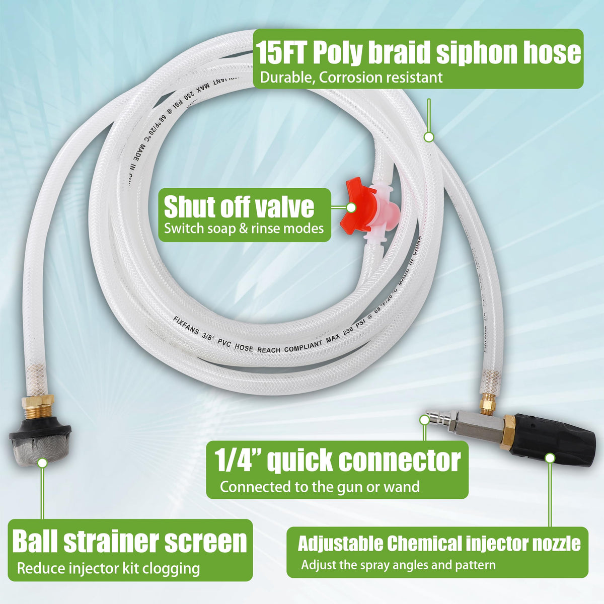 FIXFANS ball strainer reduces injector clogging during use.