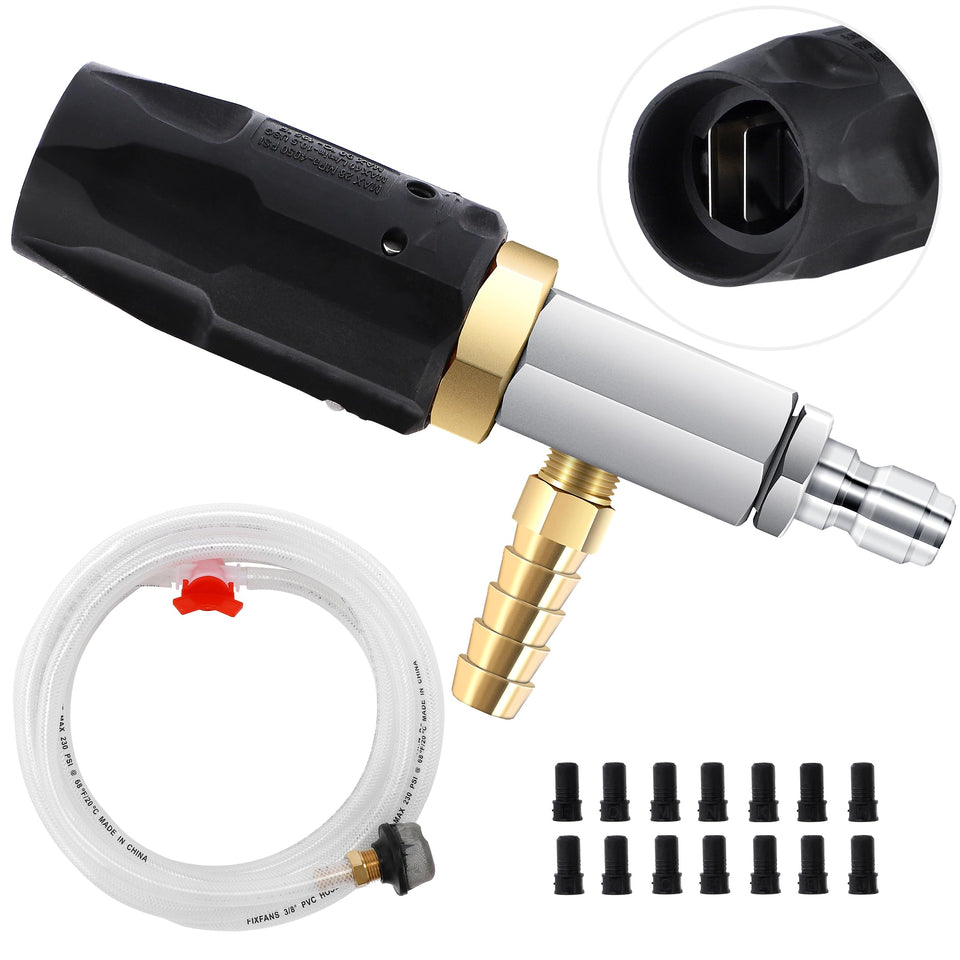 FIXFANS downstream nozzle extending reach for high-rise cleaning and safer ladder-free work.