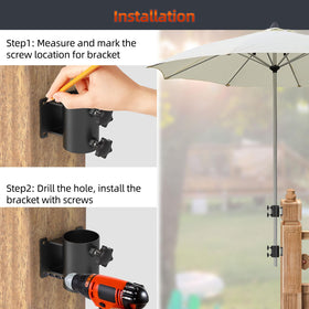 Fixirons easy-install bracket for umbrella with adjustable screws.