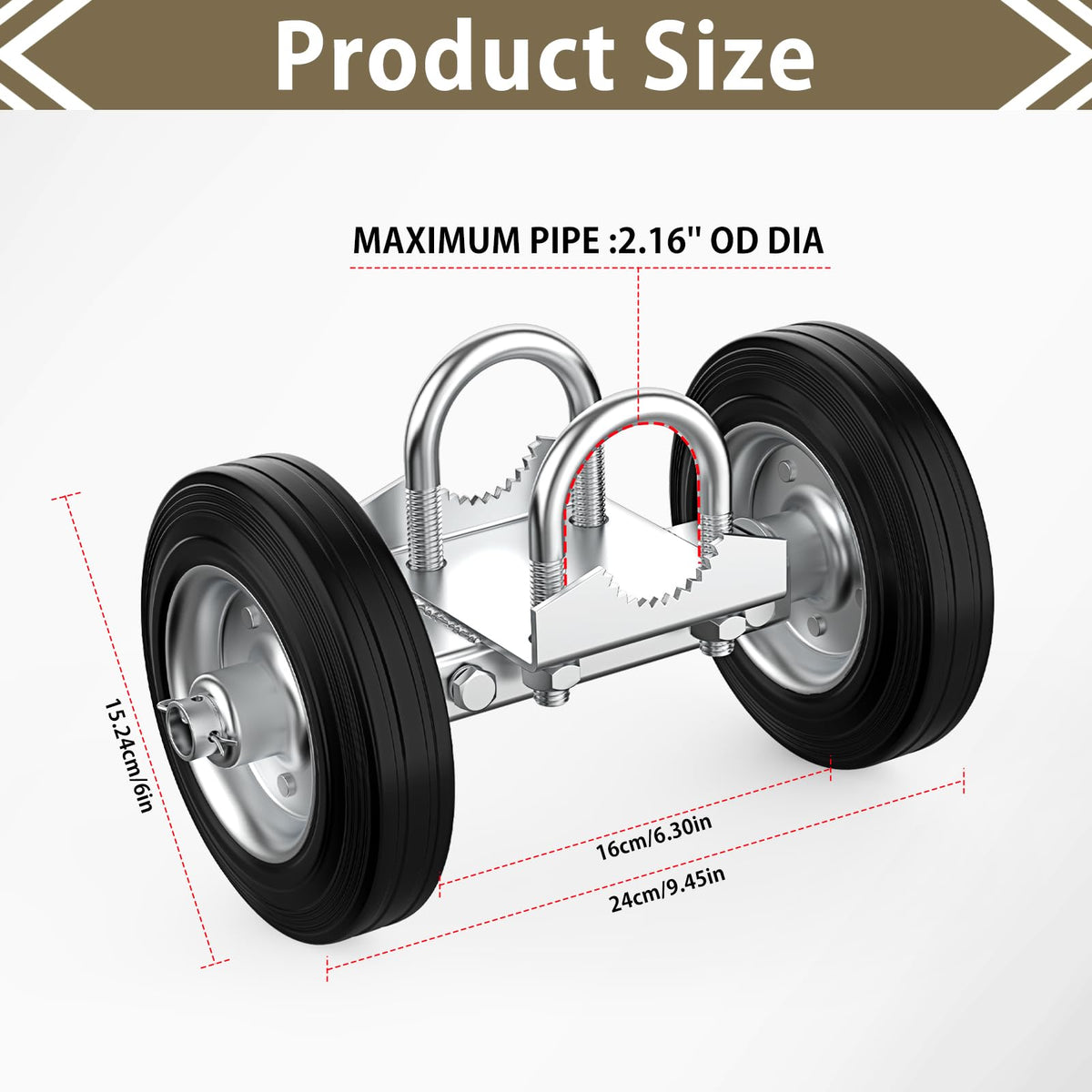 Fixirons rubber tire delivers quiet, stable rolling for large gates.
