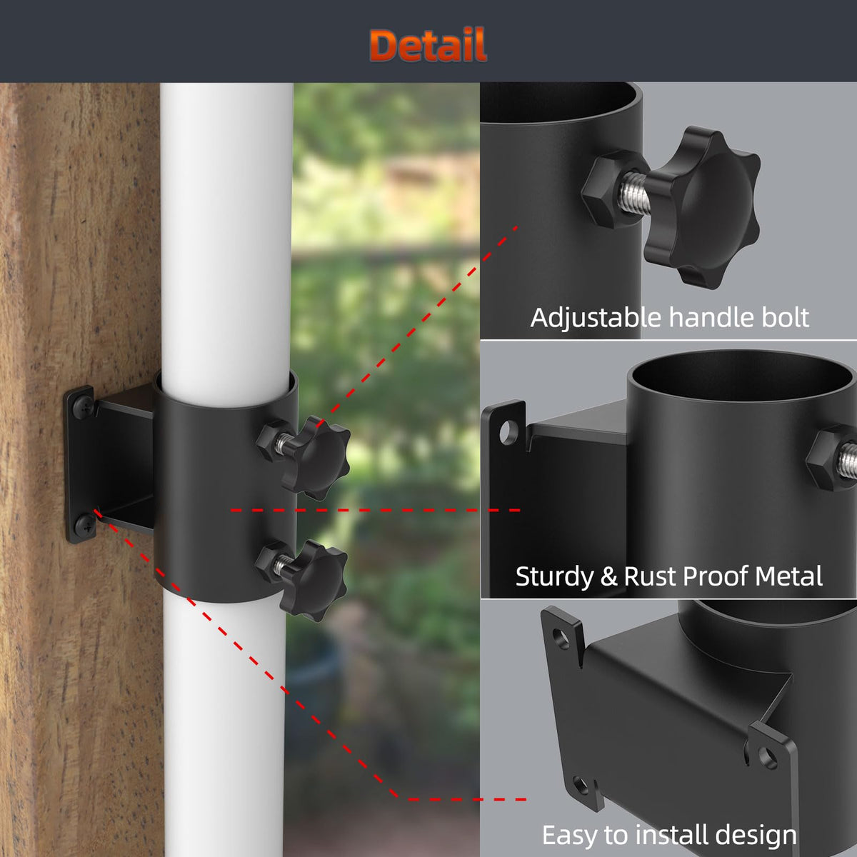 Fixirons weatherproof powder-coated mount for outdoor use on balconies.
