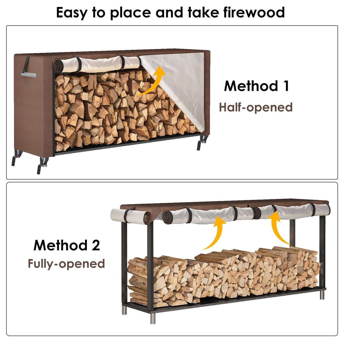 Fixwal 8ft firewood cover providing a snug rack fit
