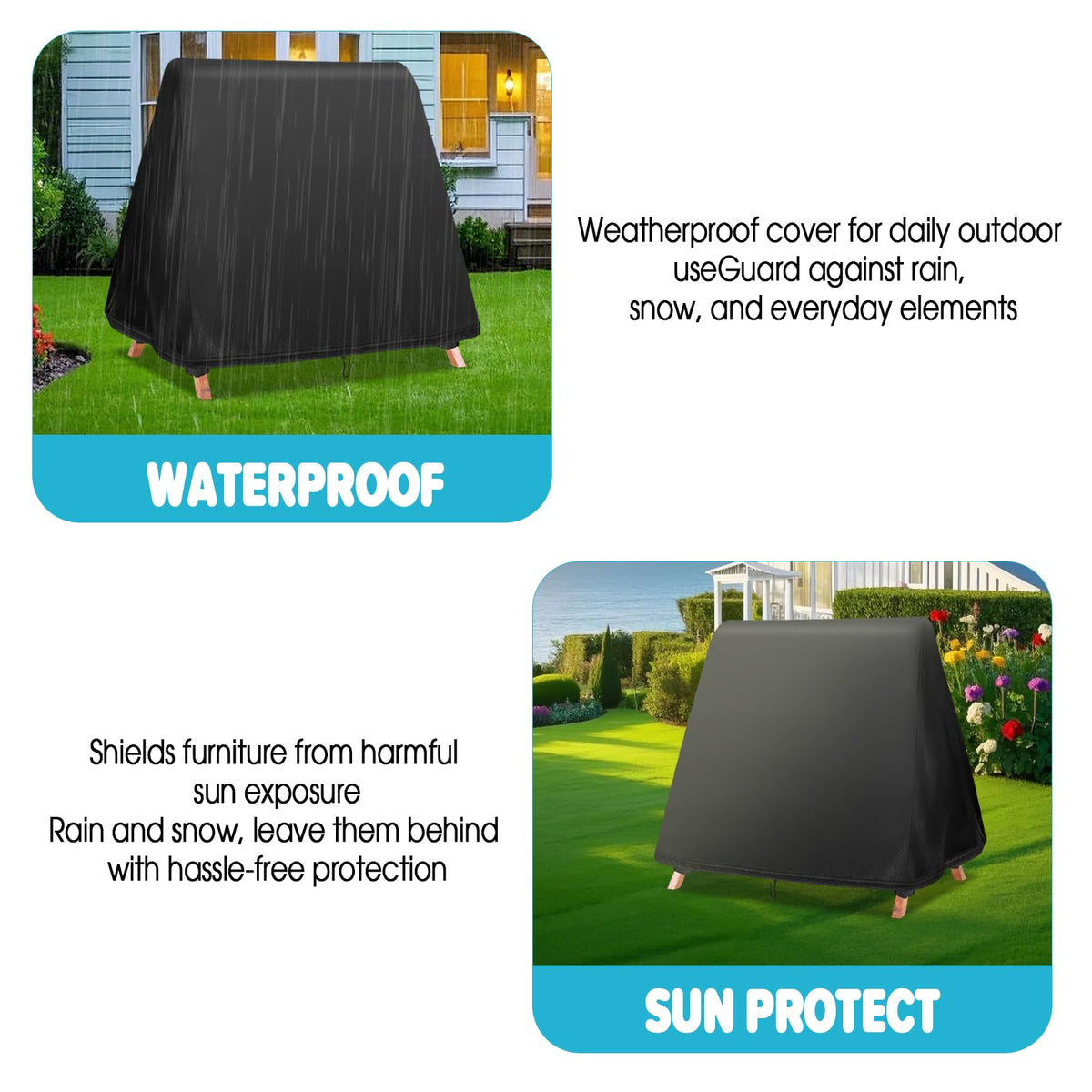 Four bottom straps on Fizentia Swing Cover keep swing protected in breezes