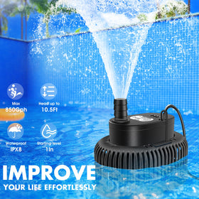 FizZeal pump with hose adapters enables versatile pool drainage.