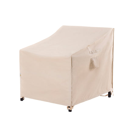 F&J Outdoors deep-seat chair cover protecting a deep-seat outdoor chair from rain and sun