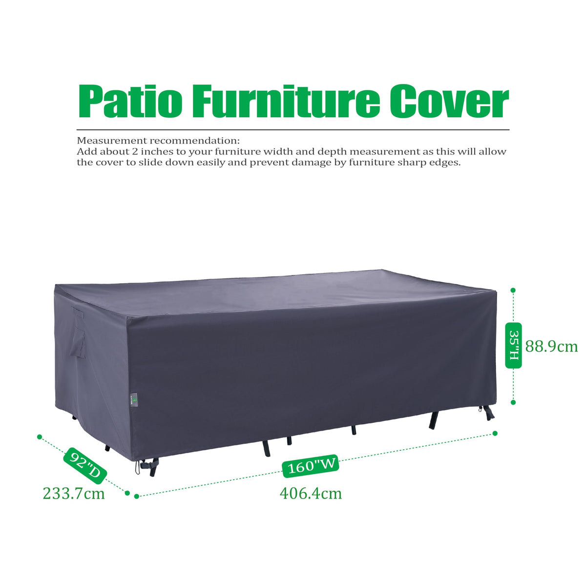 F&J Outdoors heavy-duty patio cover side view showing full enclosure for patio set