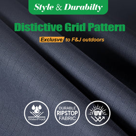 F&J Outdoors heavy-duty rip-stop fabric close-up shows durable, tear-resistant material.