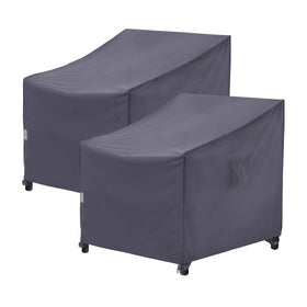 F&J Outdoors patio chair cover in front view protecting large chairs from rain and dust.
