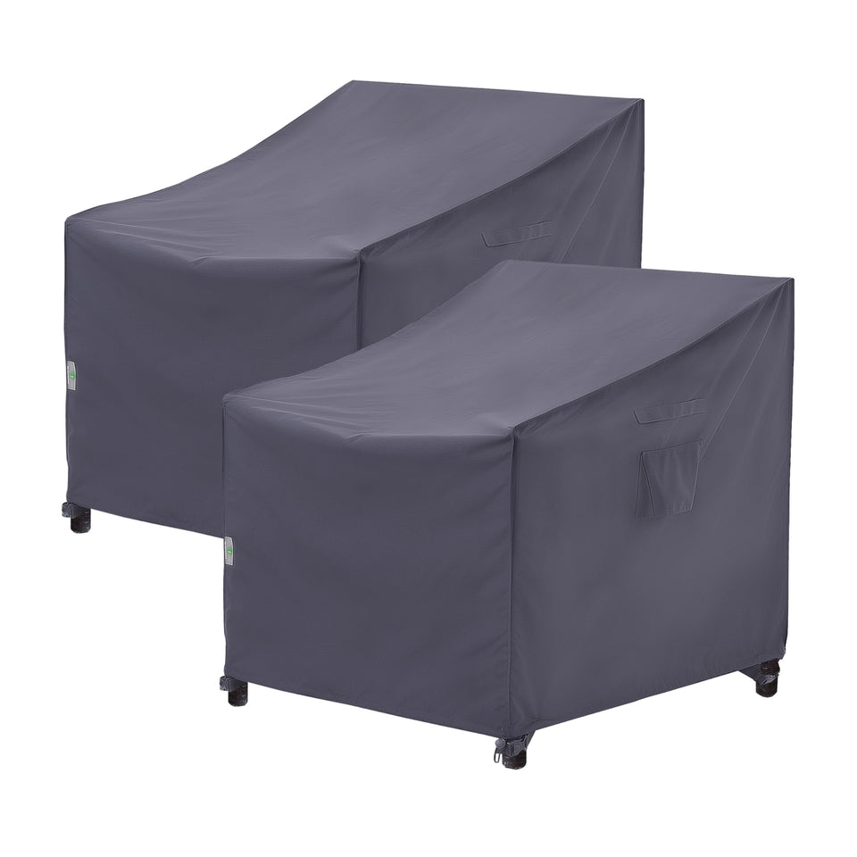 F&J Outdoors patio chair cover in front view protecting large chairs from rain and dust.