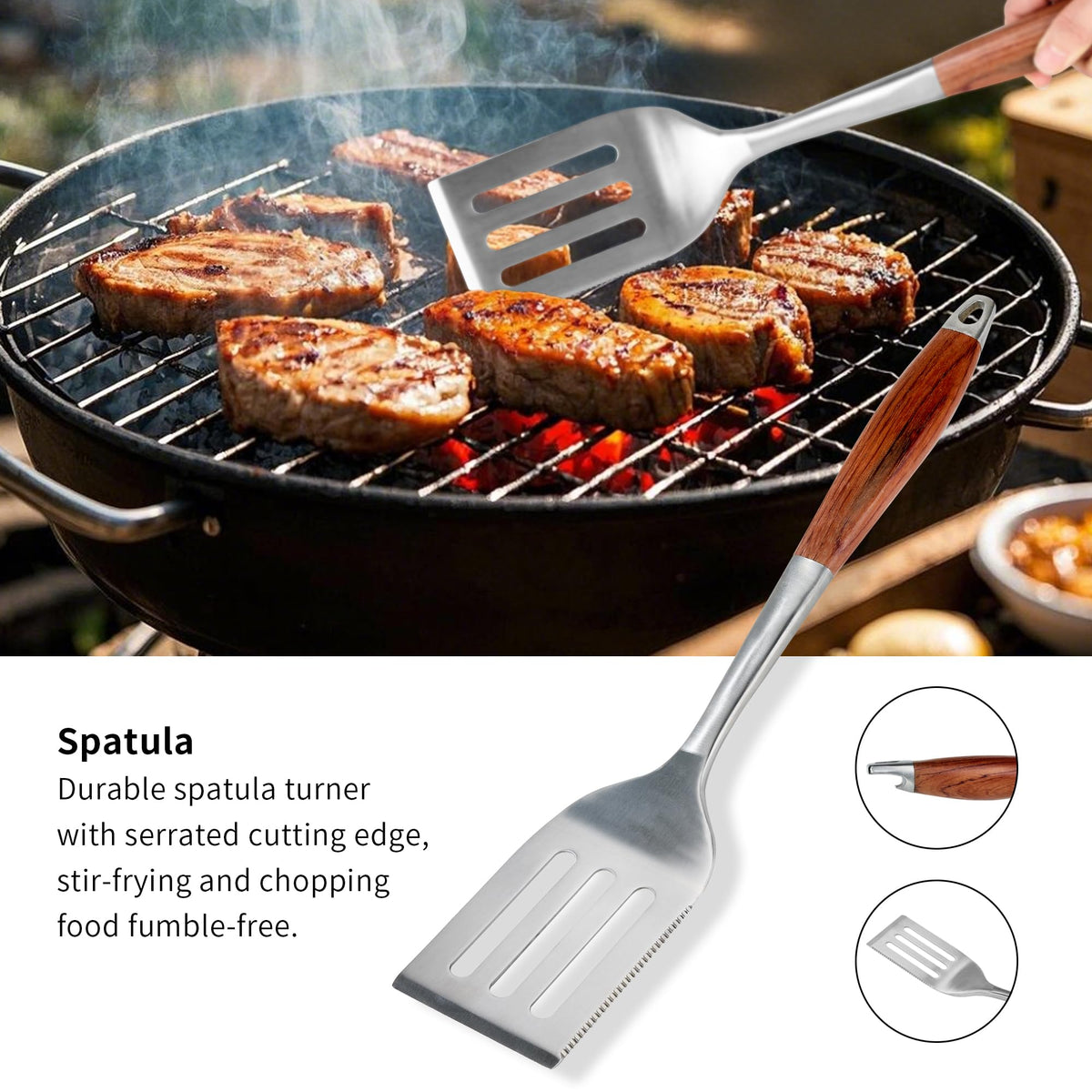 FJNATINH rosewood BBQ tongs with anti-slip grip for confident turning