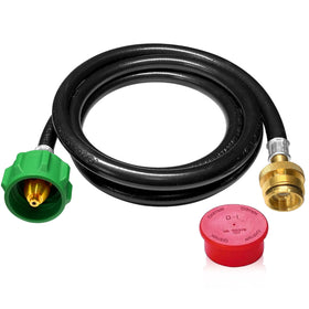 FJXBYWM 6ft propane hose connected to Weber Traveler for extended grilling sessions
