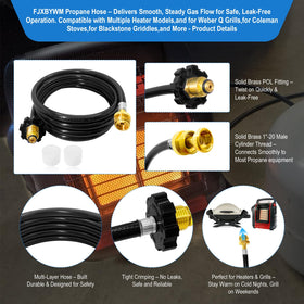 FJXBYWM F273704 reinforced PVC hose supports long runtime from 5–40 lb tanks.
