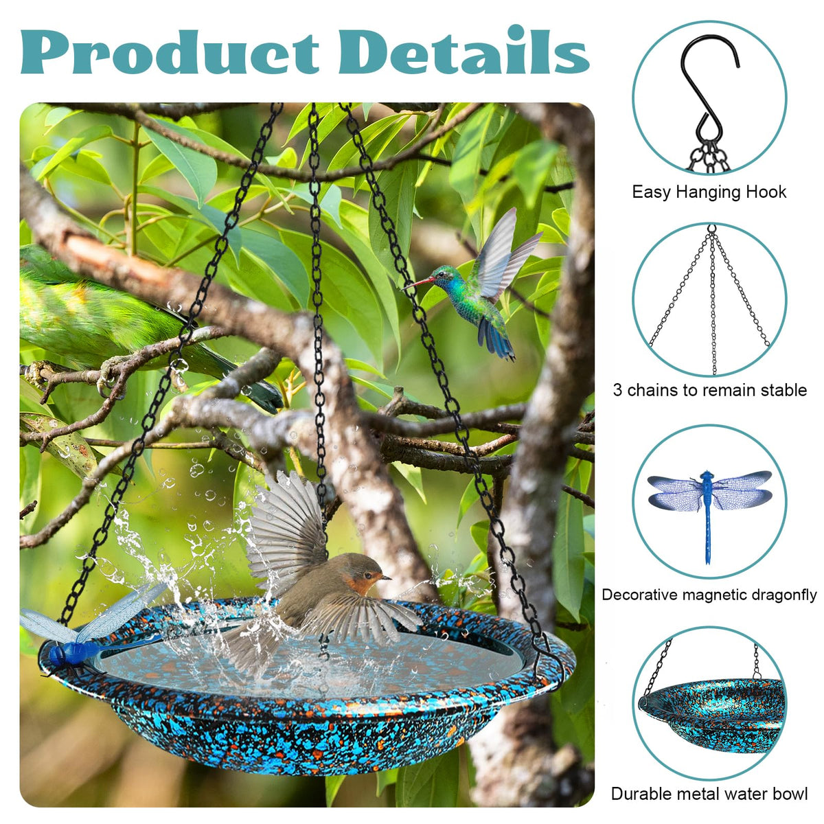 FKKsparkler garden decor metal bird bath adds outdoor charm