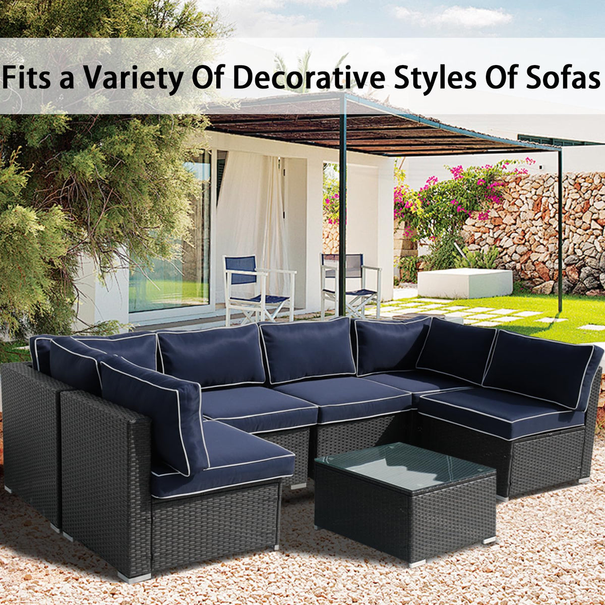 FKSLIFE back cushion covers blue white with zipper closure