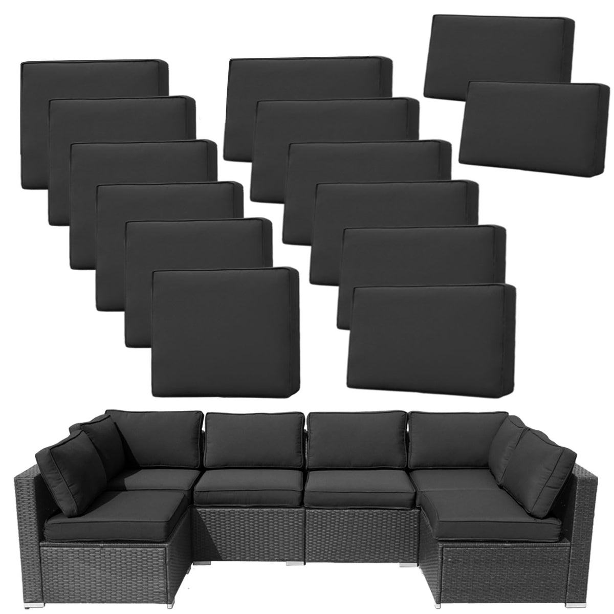 FKSLIFE black patio cushion covers shown as an overall 6-piece set for outdoor furniture