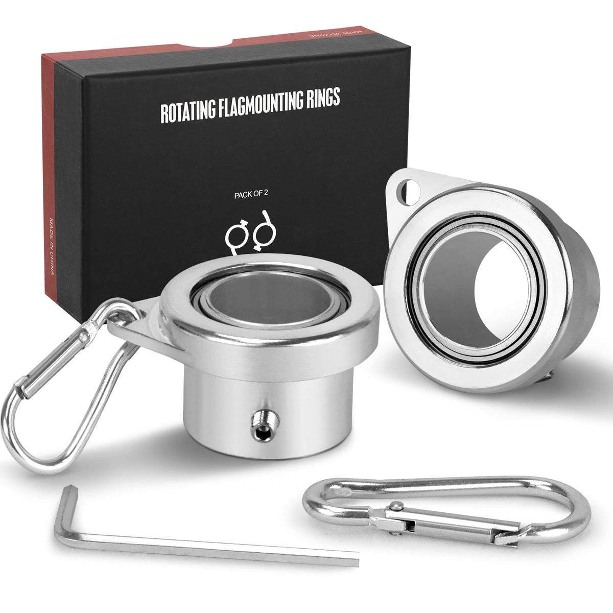 FLAG WIN 2-pack bearing flagpole ring, side view, for smooth rotation on compatible poles.
