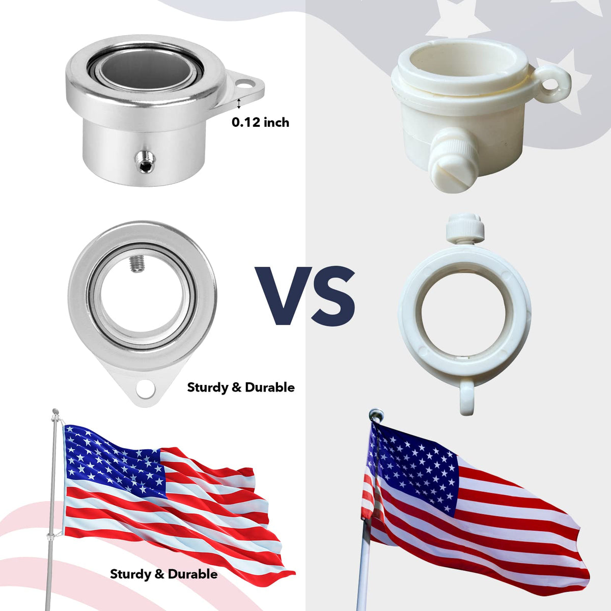 FLAG WIN silver aluminum ring with carabiner, easy flag attachment.