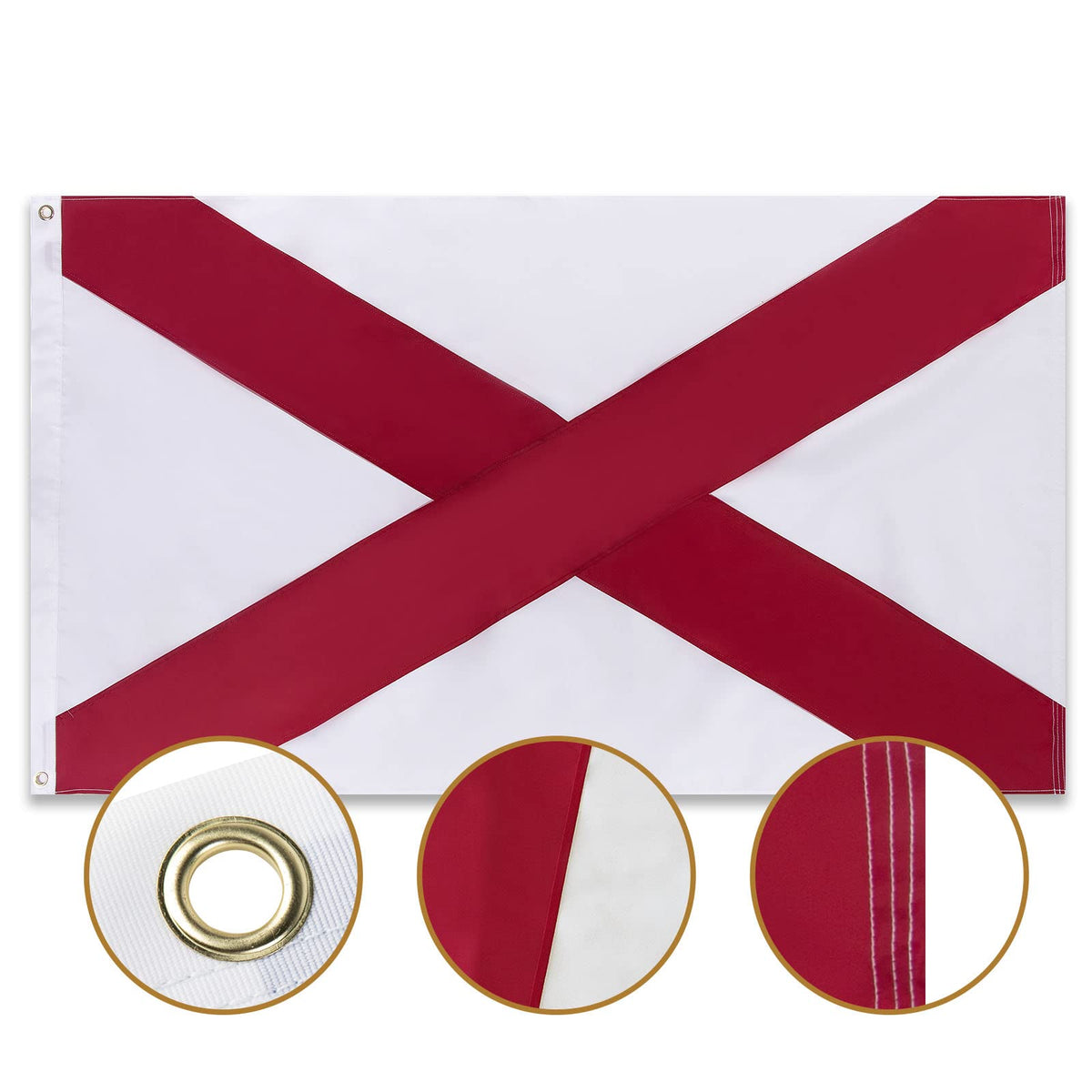Flagburg Alabama state flag embroidery detail showcases premium stitching for durable outdoor display