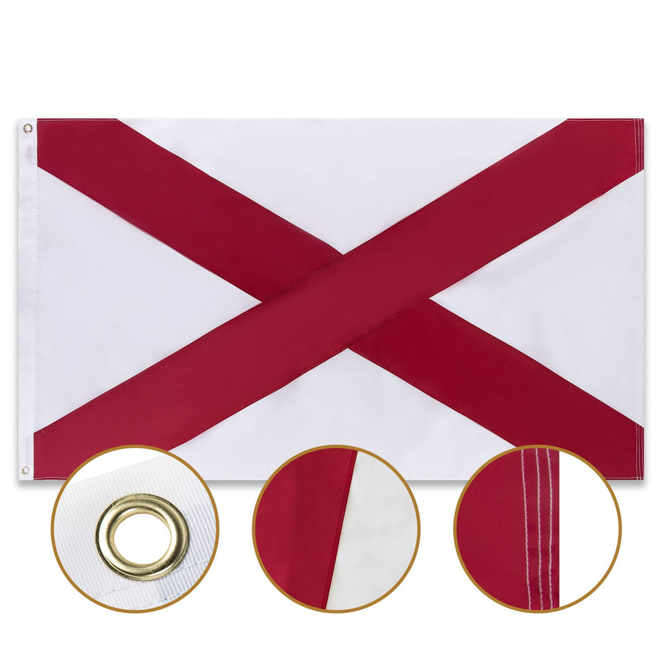 Flagburg Alabama state flag embroidery detail showcases premium stitching for durable outdoor display