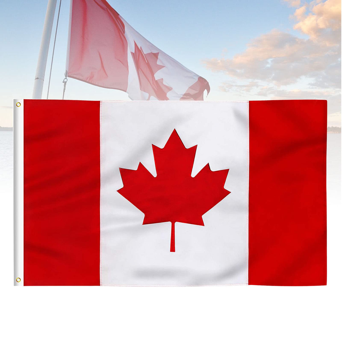 FLAGBURG Canada flag with embroidered maple leaf for durable outdoor display.