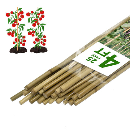 FlaggeZG plant stakes 25-pack 4ft bamboo supporting indoor and outdoor plants.