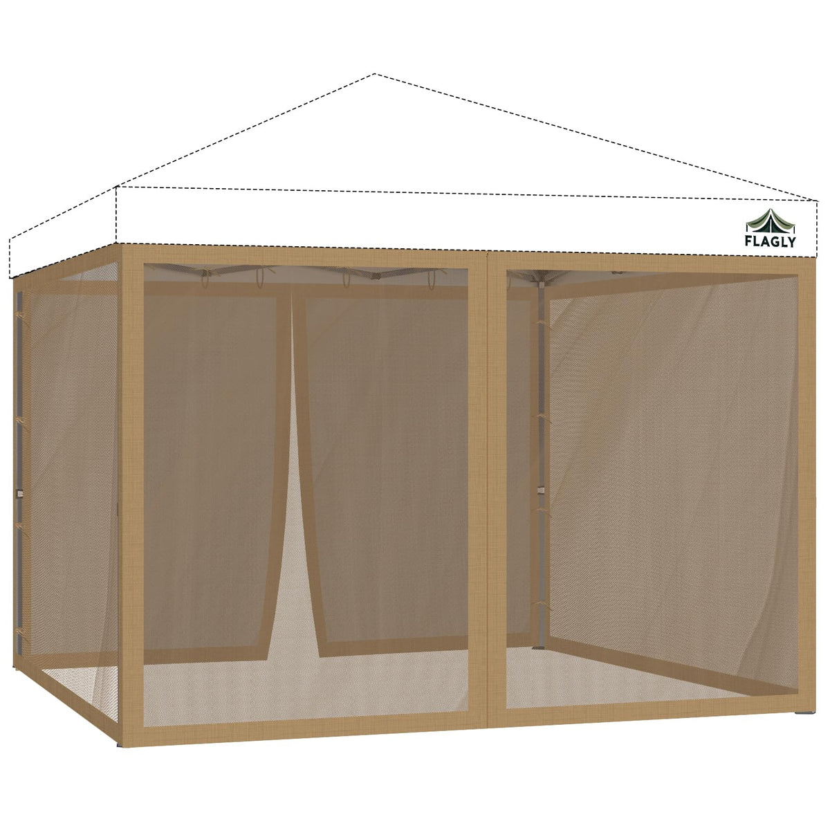 Flagly 10x10 mosquito netting covering a gazebo for insect-free outdoor dining.