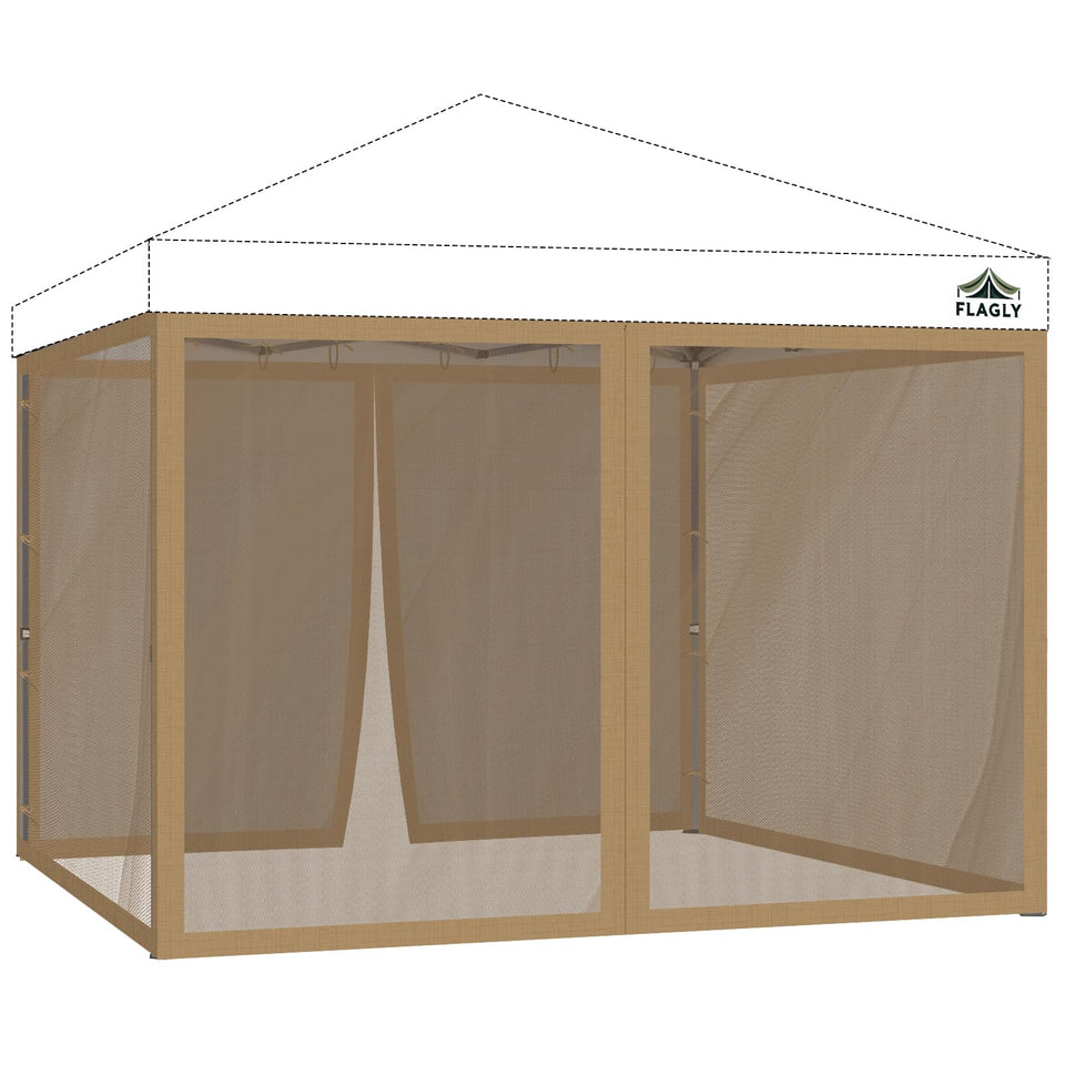 Flagly 10x10 mosquito netting covering a gazebo for insect-free outdoor dining.