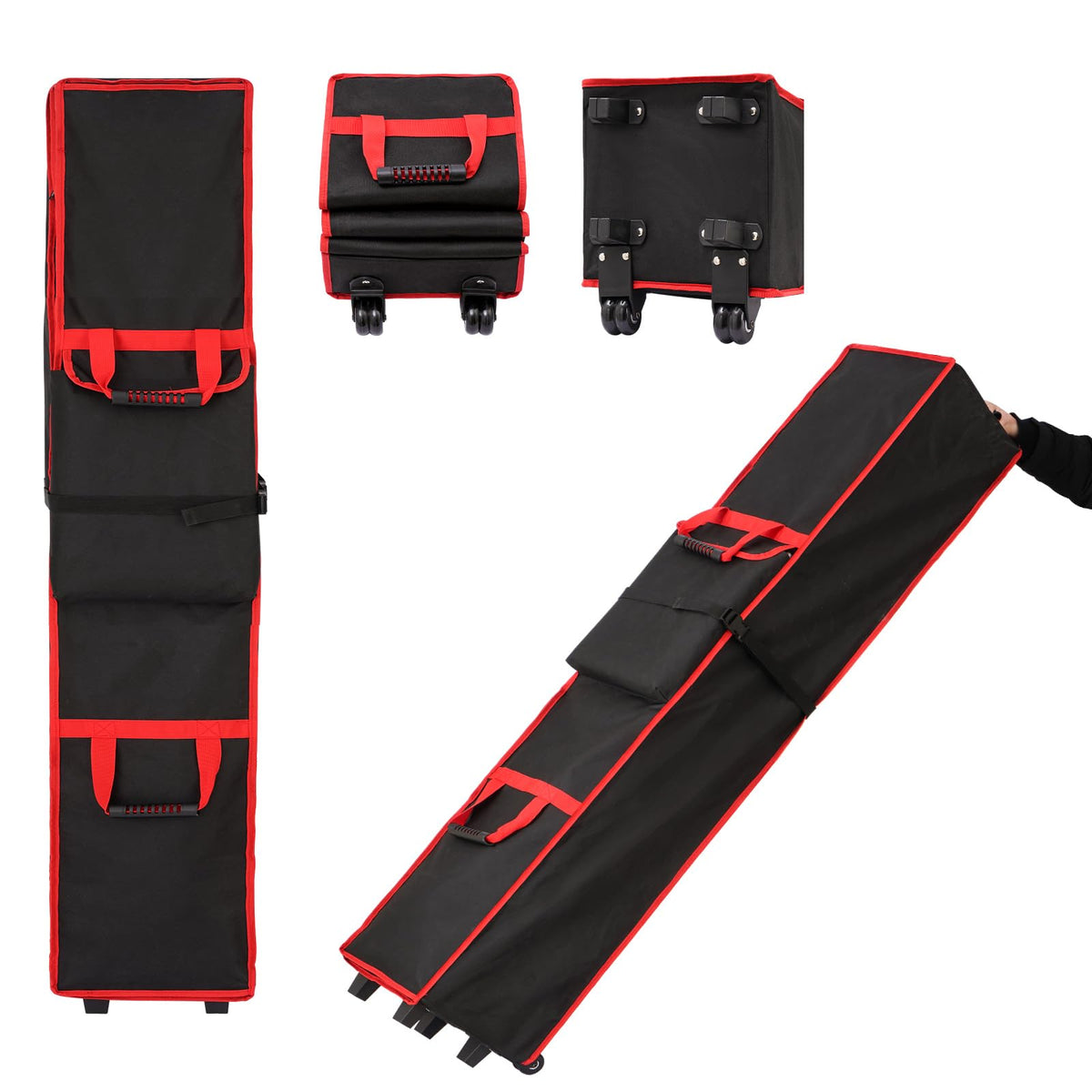 Flagly 10x10 tent bag with roller wheels for easy transport.