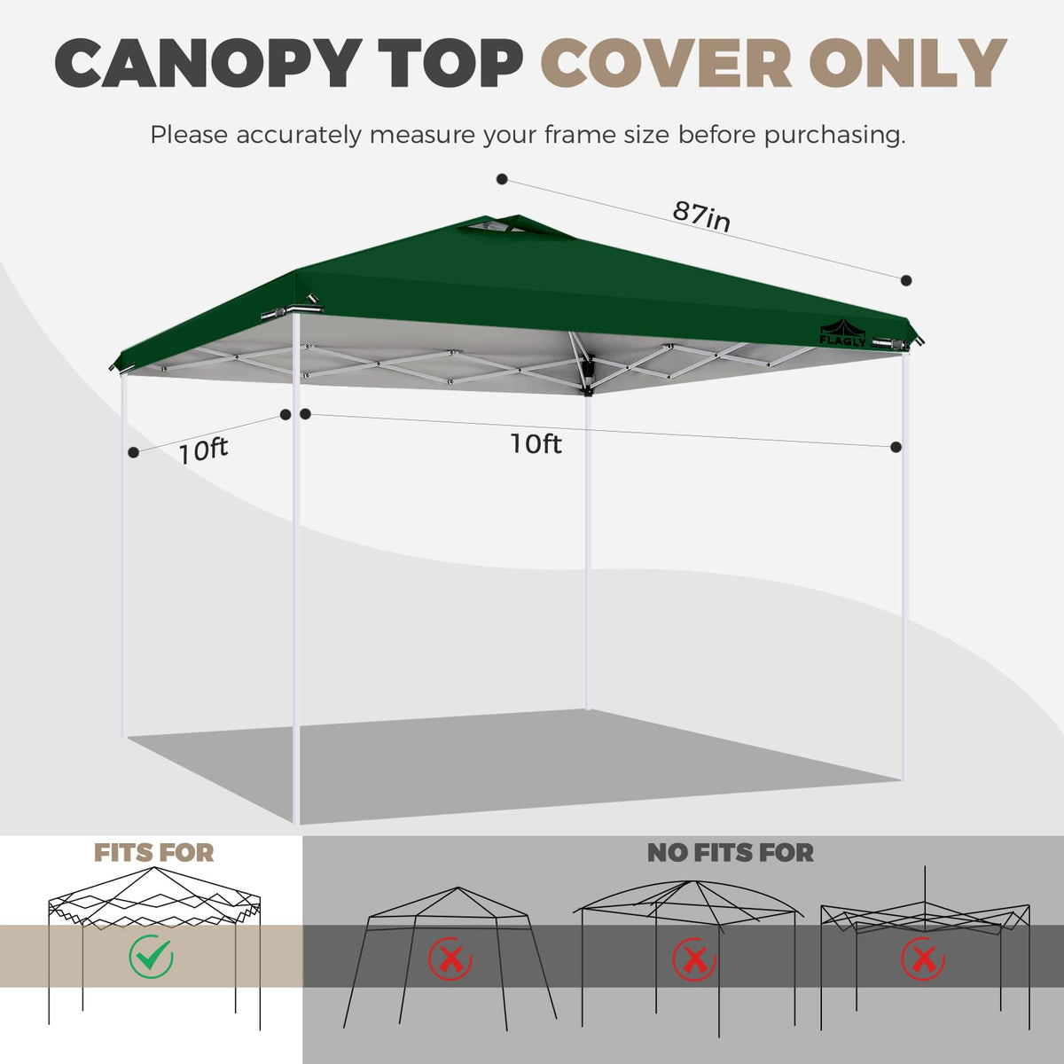 Flagly 10x10ft canopy top with silver coating reflects sun to stay cooler.